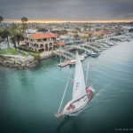 Sailing out of Newport Harbor, drone photo